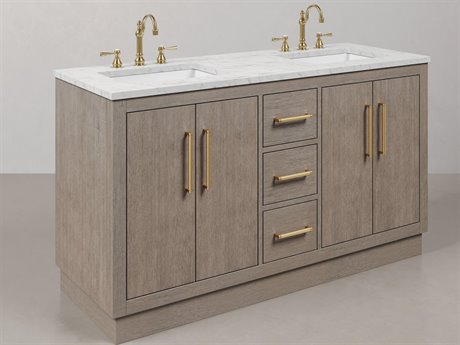 Water Creation Hugo Vanity  in Grey Oak with Satin Gold Hardware and Hook Faucets