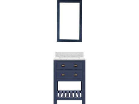 Water Creation Madalyn Single Sink Carrara White Marble Countertop Bath Vanity in Monarch Blue with Rectangular Mirror (S)