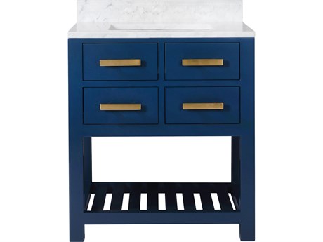 Water Creation Madalyn Single Sink Carrara White Marble Countertop Bath Vanity in Monarch Blue