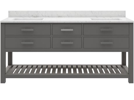 Water Creation Madalyn Double Sink Carrara White Marble Countertop Bath Vanity in Cashmere Grey with Chrome Classic Faucets