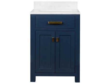 Water Creation Madison Single Sink Carrara White Marble Countertop Bath Vanity In Monarch Blue with Satin Gold Hardware