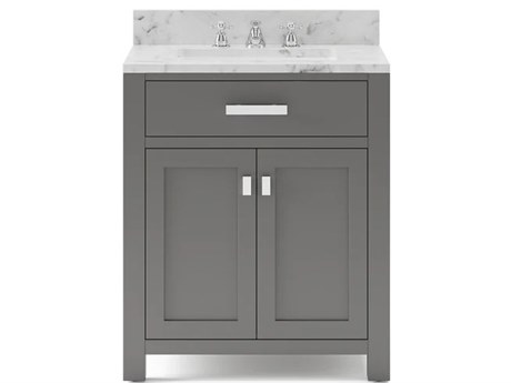 Water Creation Madison Single Sink Carrara White Marble Countertop Bath Vanity in Cashmere Grey with Chrome Hardware and Classic Faucet