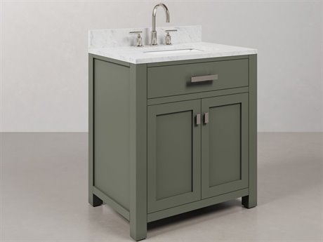 Water Creation Madison Single Sink Carrara White Marble Countertop Bath Vanity in Glacial Green with Chrome Gooseneck Faucet