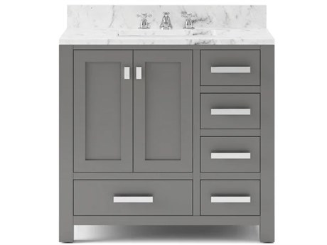 Water Creation Madison Single Sink Carrara White Marble Countertop Bath Vanity in Cashmere Grey with Chrome Hardware and Classic Faucet