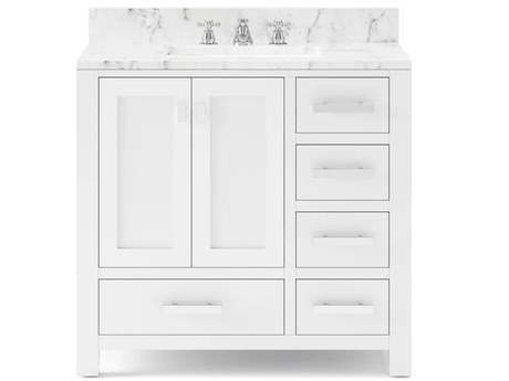 Water Creation Madison Single Sink Carrara White Marble Countertop Bath Vanity in Pure White with Chrome Hardware and Classic Faucet