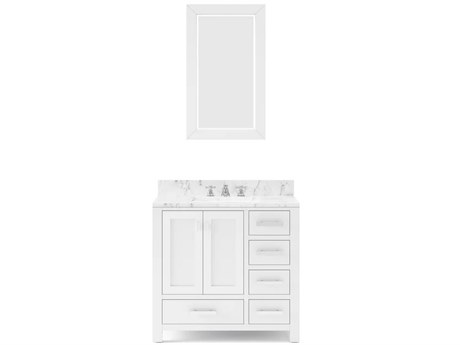 Water Creation Madison Single Sink Carrara White Marble Countertop Bath Vanity in Pure White with Chrome Hardware and Classic Faucet and Rectangular Mirror (S)