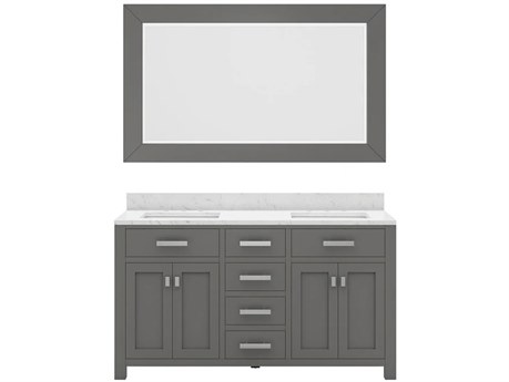 Water Creation Madison Double Sink Carrara White Marble Countertop Bath Vanity in Cashmere Grey with Rectangular Mirrors (S)