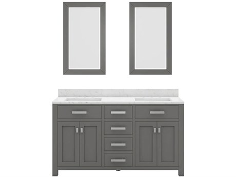 Water Creation Madison Double Sink Carrara White Marble Countertop Bath Vanity in Cashmere Grey with Rectangular Mirror (L)