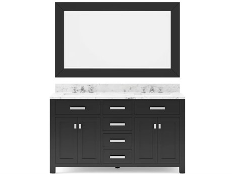 Water Creation Madison Double Sink Carrara White Marble Countertop Bath Vanity in Espresso with Chrome Hardware, Classic Faucets and Rectangular Mirror (L)