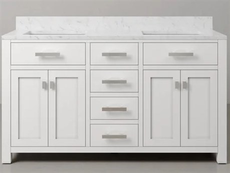 Water Creation Madison Double Sink Carrara White Marble Countertop Bath Vanity in Pure White