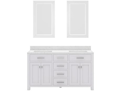 Water Creation Madison Double Sink Carrara White Marble Countertop Bath Vanity in Pure White with Rectangular Mirrors (S)