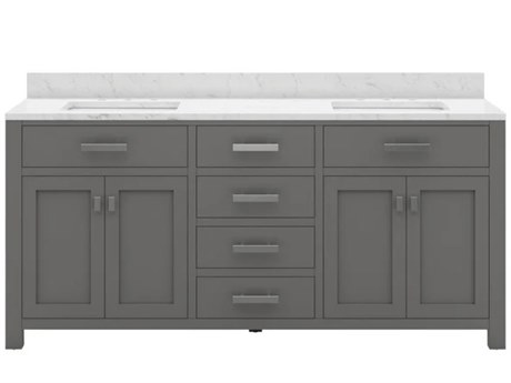 Water Creation Madison Double Sink Carrara White Marble Countertop Bath Vanity in Cashmere Grey