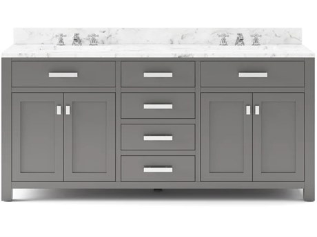 Water Creation Madison ouble Sink Carrara White Marble Countertop Bath Vanity in Cashmere Grey with Chrome Hardware and Classic Faucets