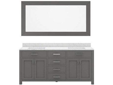 Water Creation Madison Double Sink Carrara White Marble Countertop Bath Vanity in Cashmere Grey with Rectangular Mirror (L)