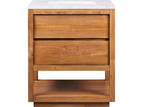 Water Creation Oakman Single Sink Carrara White Marble Countertop Bath Vanity in Mango Wood