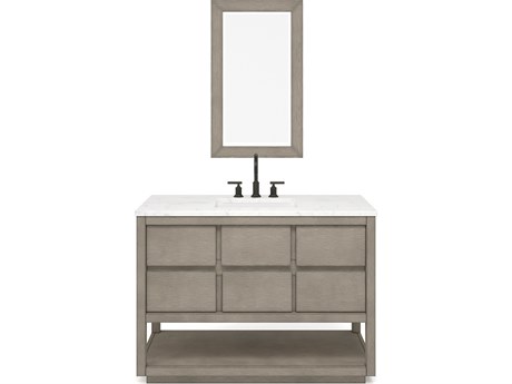 Water Creation Oakman Single Sink Carrara White Marble Countertop Bath Vanity in Grey Oak with Rectangular Mirror
