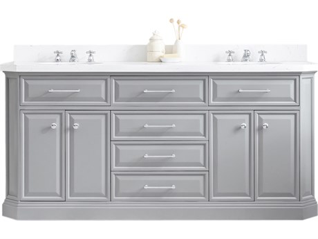 Water Creation Palace Double Sink Carrara Quartz Countertop Bath Vanity in Cashmere Grey with Chrome Hardware