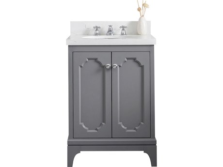 Water Creation Queen Single Sink Sink Carrara Quartz Countertop Bath Vanity in Cashmere Grey with Chrome Hardware