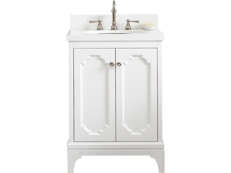 Water Creation Queen Single Sink Sink Carrara Quartz Countertop Bath Vanity in Pure White with Polished Nickel (PVD) Hardware and Hook Facuet