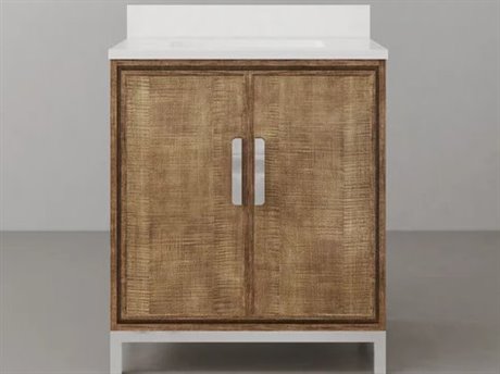 Water Creation Westin Single sink Whitebrook Quartz Countertop Bath Vanity in Lustrous Walnut  with Gooseneck Faucet