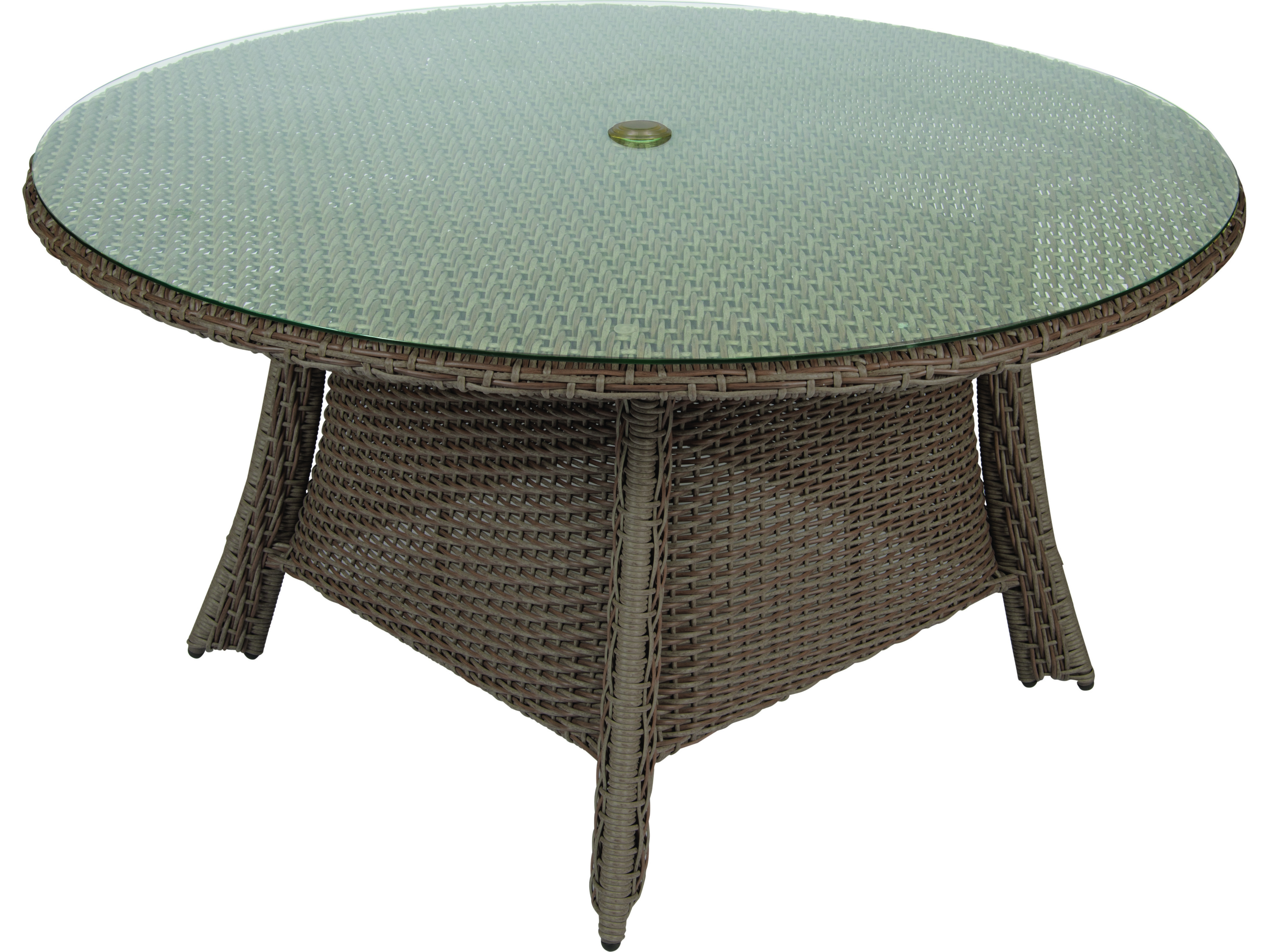Whitecraft Augusta Wicker 54 Round Glass Top Table With Umbrella Hole