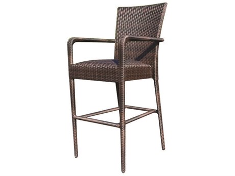 Woodard Whitecraft All Weather Wicker Padded Seat Bar Stool with Arms