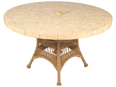 Woodard Whitecraft Sommerwind Wicker 48'' Round Stone Top Dining Table with Umbrella Hole