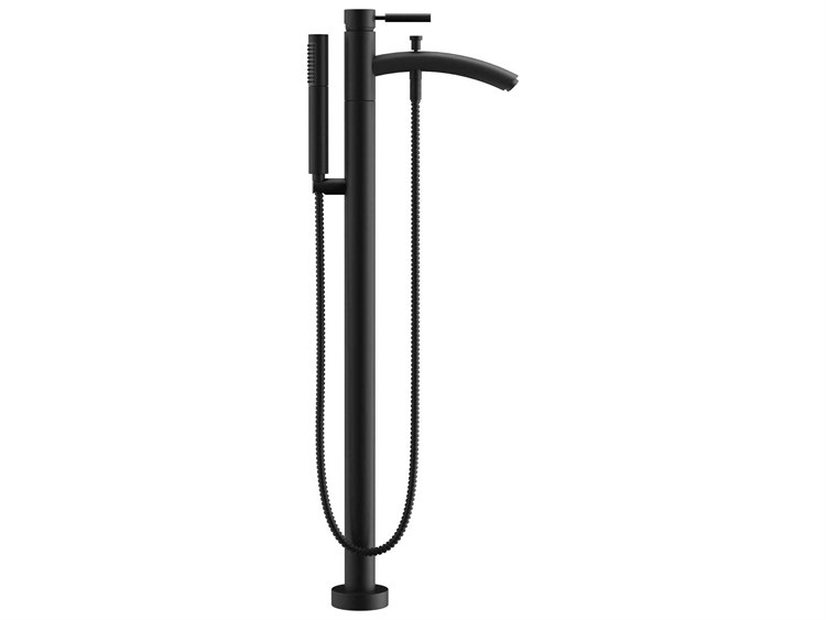 Photos - Tap Wyndham Collection Taron Matte Black Floor-Mounted Tub Filler Faucet WCAT102340P11BK