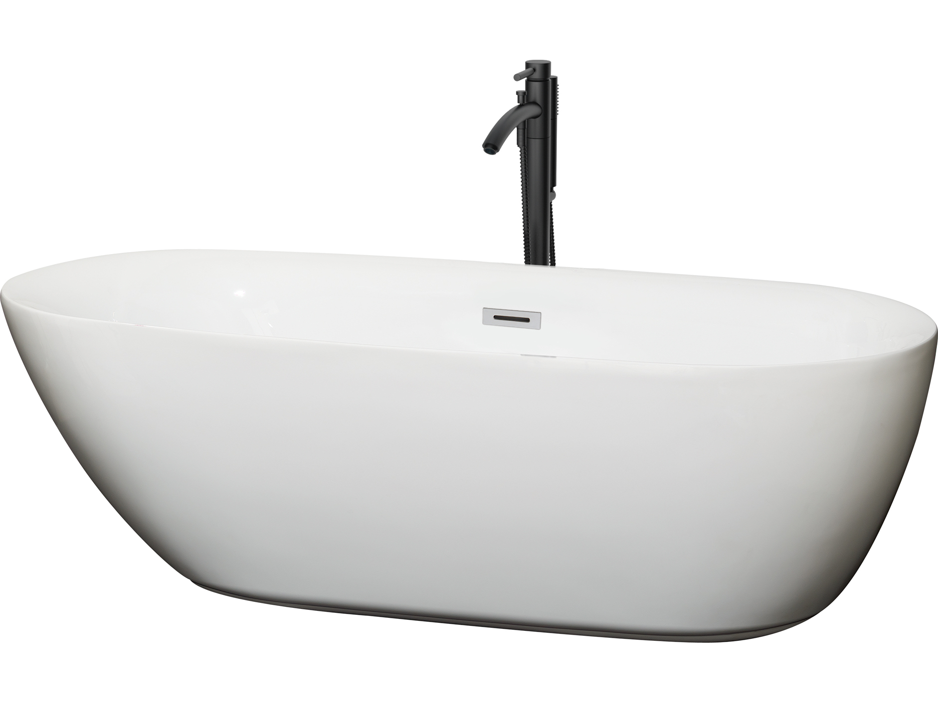 Wyndham Collection Melissa White Bathtub with Polished Chrome Trim and Floor Mounted Faucet