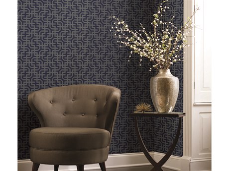 York Wallcoverings Ronald Redding Traveler Navy Dynastic Lattice Wallpaper