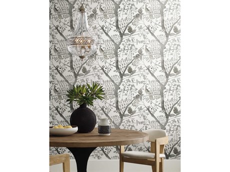 York Wallcoverings Antonina Vella Boho Luxe Grey Peacock Block Print Wallpaper