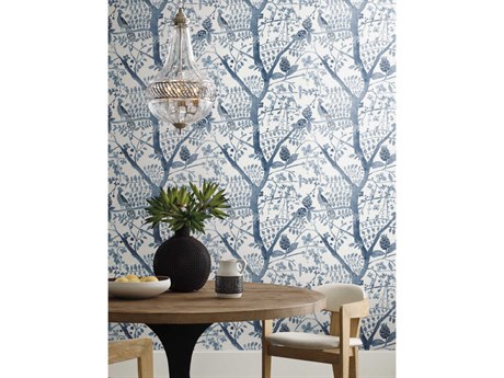 York Wallcoverings Antonina Vella Boho Luxe Blue Peacock Block Print Wallpaper