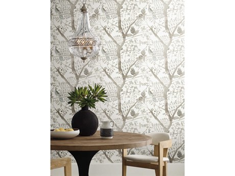 York Wallcoverings Antonina Vella Boho Luxe Off White Peacock Block Print Wallpaper