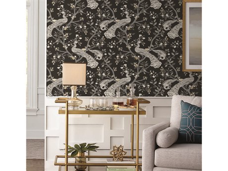 York Wallcoverings Black & White Resource Library Black Gold Plume Wallpaper