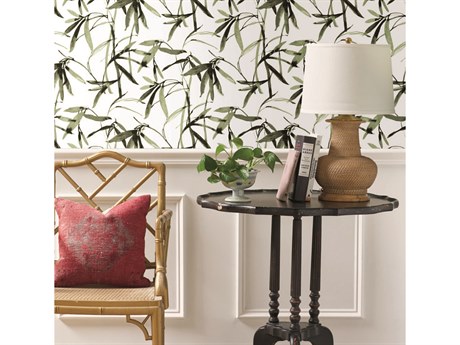 York Wallcoverings Black & White Resource Library Green Black Bamboo Ink Wallpaper
