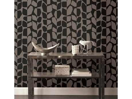 York Wallcoverings Black & White Resource Library Black Metallic Primitive Vines Wallpaper
