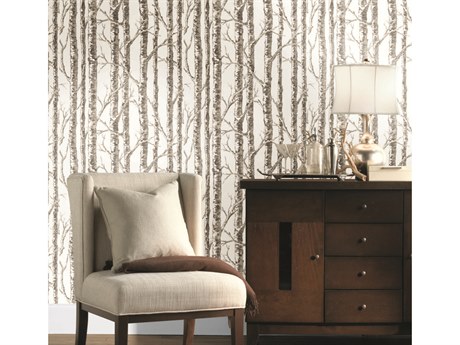 York Wallcoverings Black & White Resource Library White Grey Paper Birch Wallpaper