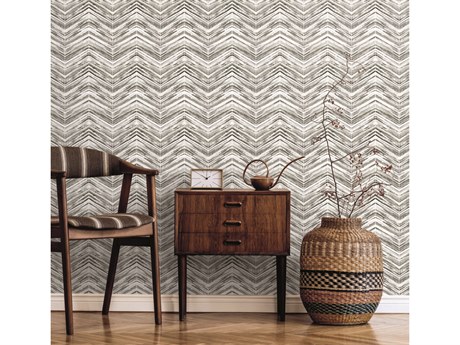 York Wallcoverings Black & White Resource Library Black White Petite Watercolor Chevron Wallpaper