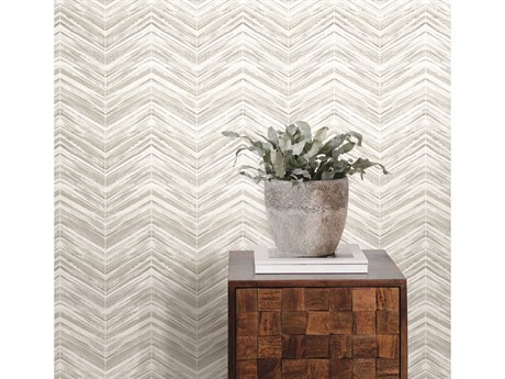 York Wallcoverings Black & White Resource Library White Grey Petite Watercolor Chevron Wallpaper