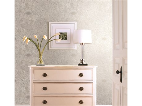 York Wallcoverings Black & White Resource Library Cream Wood Block Blooms Wallpaper