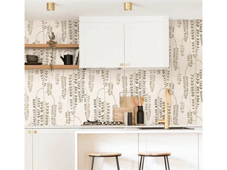 York Wallcoverings Black & White Resource Library Cream Gold Deco Wisteria Wallpaper