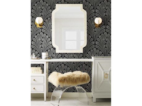 York Wallcoverings Black & White Resource Library Black Shell Damask Wallpaper