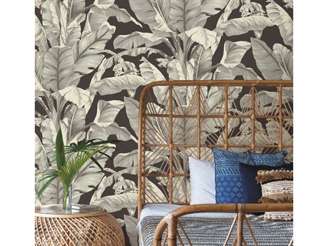 York Wallcoverings Black & White Resource Library Black White Banana Leaf Wallpaper