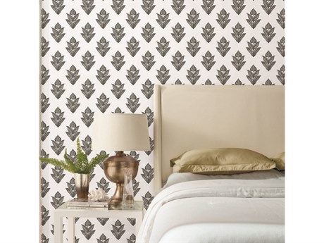 York Wallcoverings Black & White Resource Library Black White Lotus Motif Wallpaper