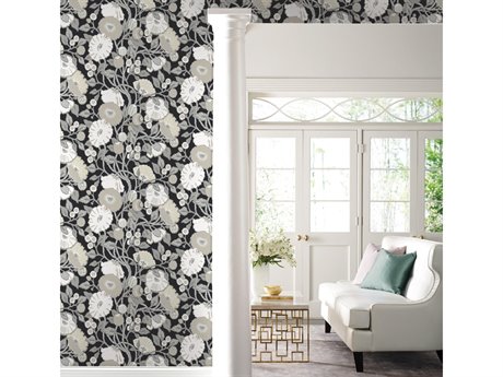 York Wallcoverings Black & White Resource Library Black Cream Vincent Poppies Wallpaper