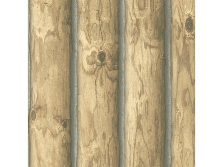 York Wallcoverings Country Book Light Brown Mountain Logs Wallpaper