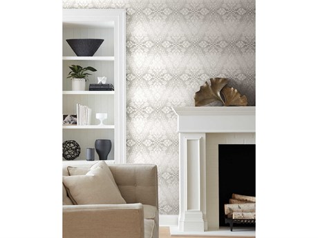 York Wallcoverings Damask Resource Library Grey Tudor Diamond Damask Wallpaper