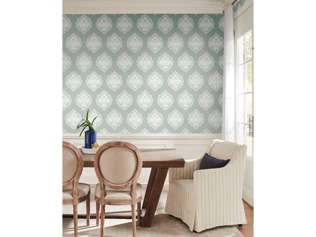 York Wallcoverings Damask Resource Library Green Signet Medallion Dam Wallpaper