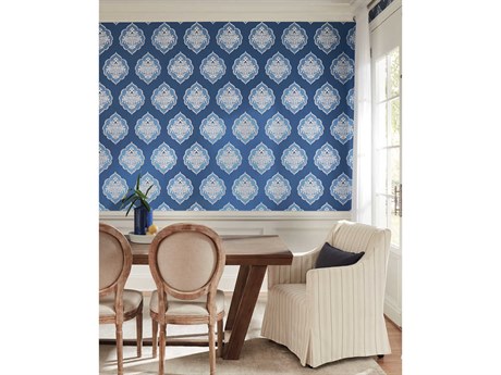 York Wallcoverings Damask Resource Library Blue Signet Medallion Dam Wallpaper