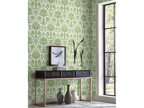 York Wallcoverings Damask Resource Library Green Palmetto Palm Damask Wallpaper